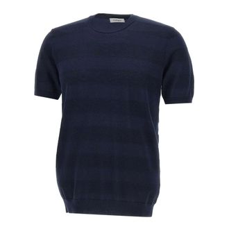 KANGRA Round-neck Knitwear, male, Blue, Size: L Extra-fine Cotton Knit T-Shirt
