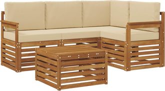 vidaXL Conjunto De Sof&aacute;s De Exterior 5 Uds. Natural Y Beige Poli&eacute;ster Vidaxl