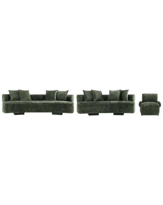 Manhattan Comfort 3Pc Modern Verandah Chenille 112In Sofa, 90.6In Sofa, & Accent Chair