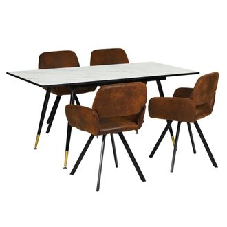 Urban Meuble Mesa extensible de m&aacute;rmol + 4 sillas giratorias vintage marrones