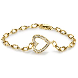 House of Brilliance Yellow Gold Vermeil Diamond Accent Open Heart Link Bracelet
