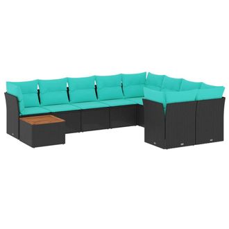 vidaXL Set De Sof&aacute;s De Jard&iacute;n 10pzas Con Cojines Rat&aacute;n Sint&eacute;tico Negro Vidaxl