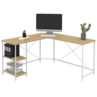 IDMarket Detroit Escritorio Esquinero De Dise&ntilde;o Industrial En Forma De L De Madera Y Metal Blanco