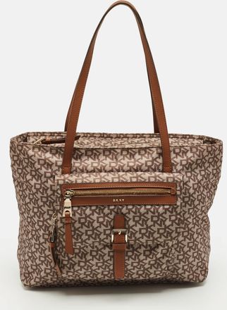 DKNY Dkny Cora Brown Monogram Fabric And Leather Tote