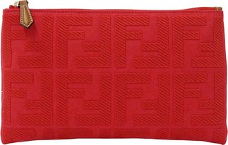 Fendi Red Color Canvas Jacquard Clutch Bag Pouch (Pre-Owned)