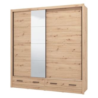 Dmora Armario 2 Puertas Copala, Guardarropa Dormitorio 4 Estantes, Barra Colgante, 2 Cajones, 205x216h Cm Roble Marr&oacute;n Nudos