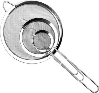 No Brand Paquete De 3 Coladores De Cocina De Malla Fina (20/25,5/36 Cm), Colador De Harina De Acero Inoxidable Con Mango, Colador Para Salsas Y Pasta (plateado