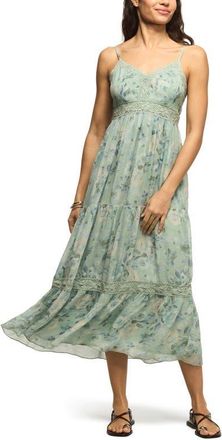 Lucky Brand Floral Print Lace Trim Midi Dress in Blue Floral at Nordstrom, Size Xx-Large