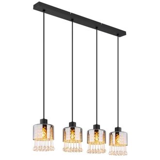 Netlighting Hendry Bar Pendant Ceiling Light Matt Black Smoke Glass Shade 4x E27