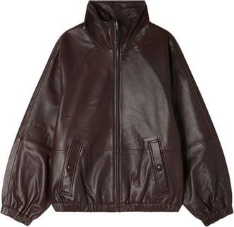 Sandro Oversized zip-up leather jacket in Brown at Nordstrom, Size 34 Eu