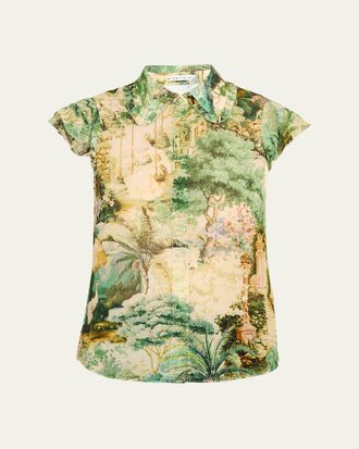 Alice & Olivia Martel Flutter-Sleeve Blouse