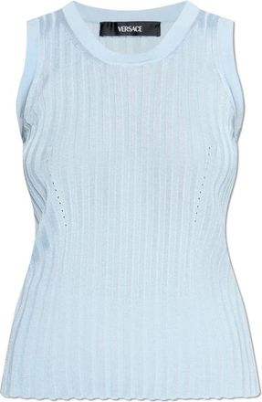 Versace Gebreide Tanktop - Dames - Tops zonder mouwen - Blauw - S - Katoen - Tops