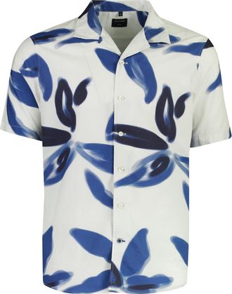 Olymp overhemd blauw grafisch geprint korte mouw