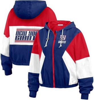 WEAR by Erin Andrews Womens WEAR by Erin Andrews Royal New York Giants Color Block Full-Zip Windbreaker Jacket at Nordstrom, Size Xx-Large