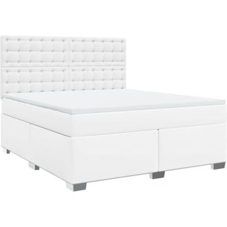 vidaXL Vidaxl - Cama Box Spring Con Colch&oacute;n Cuero Sint&eacute;tico Blanco 180x200 Cm