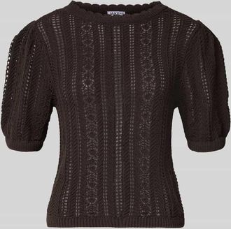 Jake*s Casual Strickshirt mit Rundhalsausschnitt und Wellensaum in Dunkelbraun, Gr&ouml;&szlig;e XXL