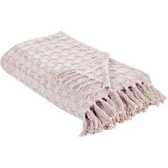 Beliani Beliani - Copriletto decorativo con frange in cotone 200 x 220 cm Rosa Chiaro Bere