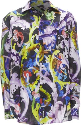 Versace colorful baroque floral linen shirt