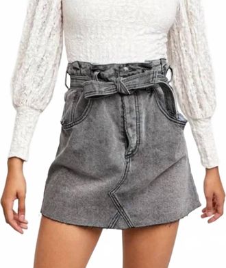 Free People Tie Waist Jean Skirt In Washed Black
