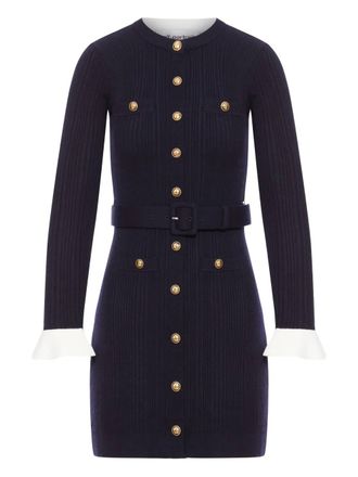 Self Portrait ribbed button-front dress - women - Viscose/Polyester/Polyamide/Cashmere/Wool - L - Blue