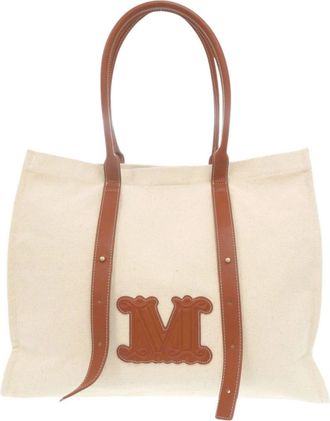 Max Mara Beige Brown Cotton Tote Bag (Pre-Owned)