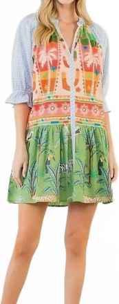 THML Clothing Multi Patterned V Neck Dress In Green