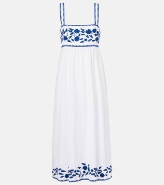 Juliet Dunn Embroidered cotton and linen midi dress