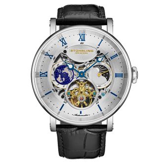 Stührling Mens Dual Time Automatic Majestic Skeleton - Silver - One Size