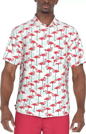 PGA TOUR Polo Shirt Mens White Flamingo Print Stretch Regular Fit FTS932