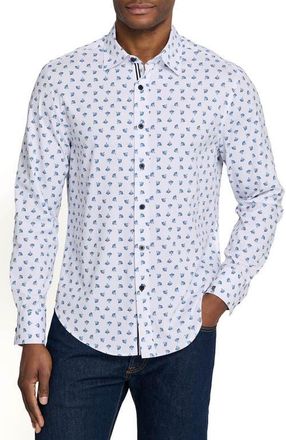 Brooklyn Brigade Whyte Spring Long Sleeve Performance Shirt in White/blue at Nordstrom, Size Xx-Large