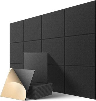 No Brand Paneles Ac&uacute;sticos, Paquete De 12 Unidades, Autoadhesivos, De Alta Densidad, 30x30 Cm, Negros, Adecuados Para Estudios De Grabaci&oacute;n, Oficinas Y Salas D