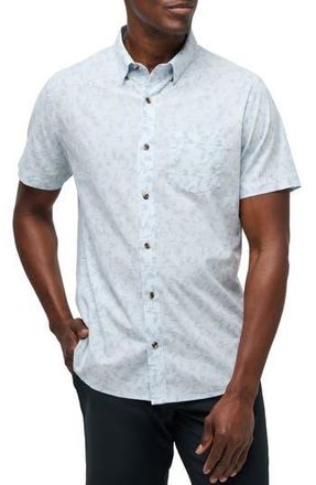 Travis Mathew King Air Trim Fit Floral Short Sleeve Button-Up Shirt in Heather Dream Blue at Nordstrom Rack, Size Xxx-Large