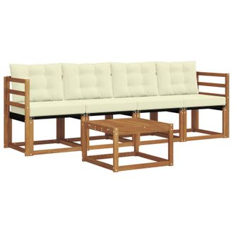 vidaXL Conjunto De Sof&aacute;s De Exterior Con Coj&iacute;n 5 Pcs Natural Y Crema Vidaxl