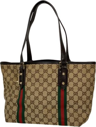 Gucci Brown Gg Canvas Leather Tote Bag (Pre-Owned)