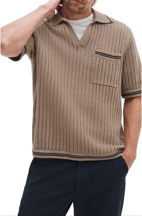 Rag & Bone Open Stitch Johnny Collar Polo in Warm Grey at Nordstrom, Size Xx-Large