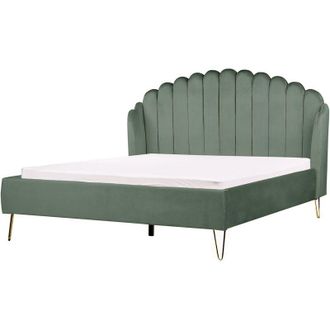 Beliani Velvet Bed Frame Shell Headboard eu King Size 5ft3 Metal Legs Green Ambillou