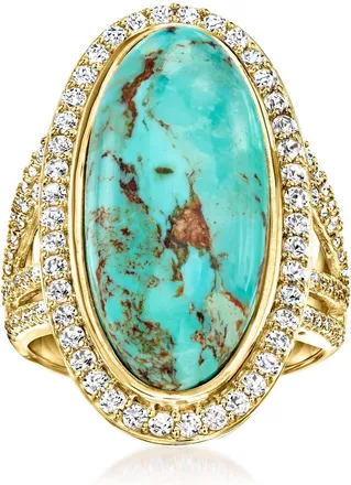 Ross-Simons Mosaic Kingman Turquoise and White Topaz Ring in 18kt Gold Over Sterling
