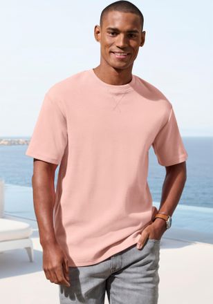 John Devin T-Shirt JOHN DEVIN, Damen, Gr. M, rosa (apricot), Obermaterial: 97% Baumwolle, 3% Elasthan, unifarben, regular fit, Rundhals, abgesteppte Kante, Shirt