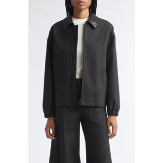Courr&egrave;ges Vinyl Collar Cotton Canvas Bomber Jacket in Black at Nordstrom, Size X-Small