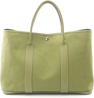 Herm&egrave;s Khaki Toile Officier Leather Negonda Leather Tote Bag (Pre-Owned)