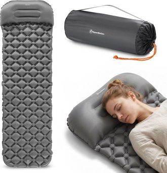 OEM Colch&oacute;n Inflable Camping 1 Plaza Con Almohada Integrada Y Funda 190x56cm - Hypermotion - Ultraligero - Senderismo - Gris