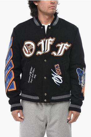 Off-white Wool Cloth Bomber GANG With Appliqu&eacute;s And Embroidery size 50