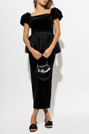 Self Portrait Velvet Peplum Midi Dress, Womens, Black