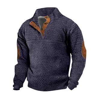 Generic Cardigans For Men Uk Quarter Zip Jumper Men Warm Stand Up Pullover Long Sleeve Comfortable Casual Hoodless Sweatshirt Loose Fit Fashion Versatile Knit