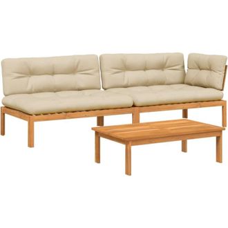 vidaXL Set De Sof&aacute;s De Palets De Jard&iacute;n Y Cojines 3 Pzas Madera Acacia Vidaxl