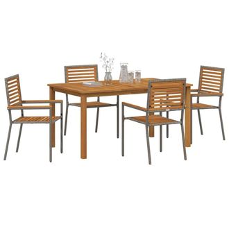 Berkfield Home Modern 5 Piece Garden Dining Set Grey Poly Rattan Acacia