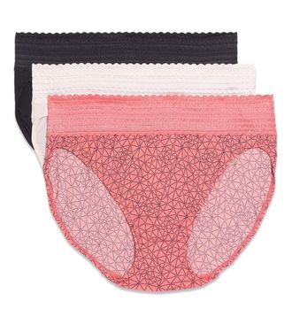 Warner's Womens Blissful Benefits Dig-Free Comfort Waistband with Lace Microfiber Hi-Cut 3-Pack 5109w Underwear, Sunkissed Coral Crystal Web/Rosewater/Black, X