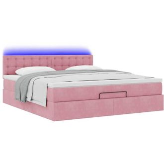 vidaXL Cama Otomana Con Colch&oacute;n Y Led Terciopelo Rosa 180x200cm Vidaxl