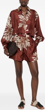 Brunello Cucinelli Brunello Cucinelli Womens Printed Silk Shorts - Brown - Size X-Small