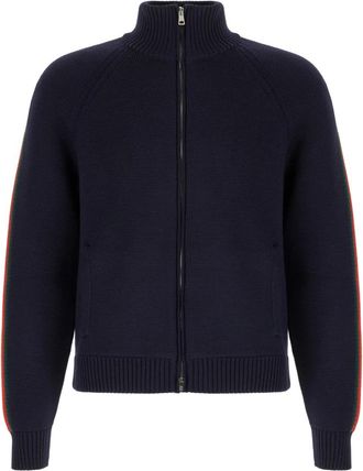 Gucci Cardigans, male, Blue, Size: M Woven Stitch Knit Wool Zip Jacket